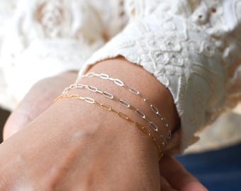 14k Gold Filled Paperclip Bracelet, Sterling Silver Delicate Oval Link Chain Jewelry, Mixed Metal Everyday Bracelet, Perfect Gift for Her