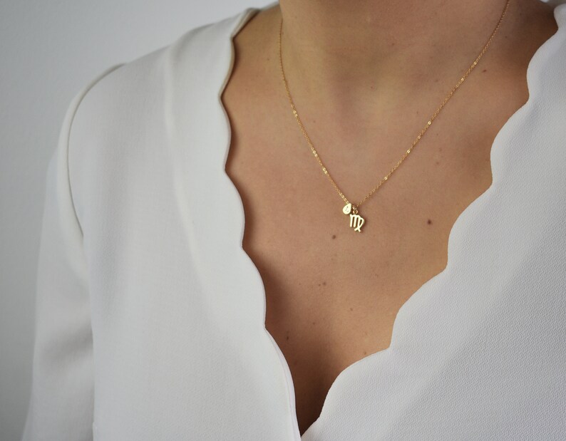 Tiny Zodiac Necklace, Horoscope Necklace,Gold Tear Drop Necklace, Custom Initial Necklace, Constellation Necklace, Astrology Necklace AD158 image 3