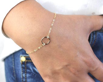 14k Gold Filled Karma Bracelet, Dainty Circle Eternity Bracelets, Silver Hammered Ring Friendship Jewelry, Best Friends Forever Gifts AD242