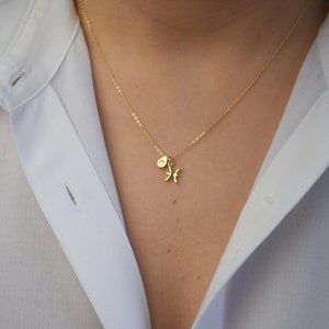 Tiny Zodiac Necklace, Horoscope Necklace,Gold Tear Drop Necklace, Custom Initial Necklace, Constellation Necklace, Astrology Necklace AD158 image 4