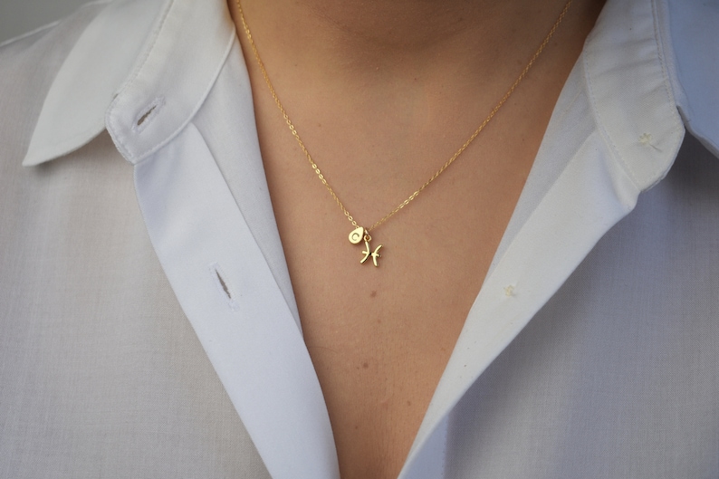 Tiny Zodiac Necklace, Horoscope Necklace,Gold Tear Drop Necklace, Custom Initial Necklace, Constellation Necklace, Astrology Necklace AD158 image 4