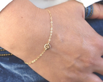Custom Initial Bracelet, Ultra Tiny Monogram Jewelry, Personalized Disk Bracelets, Gold or Silver Dainty Name Bracelet, Mom Gift AD239