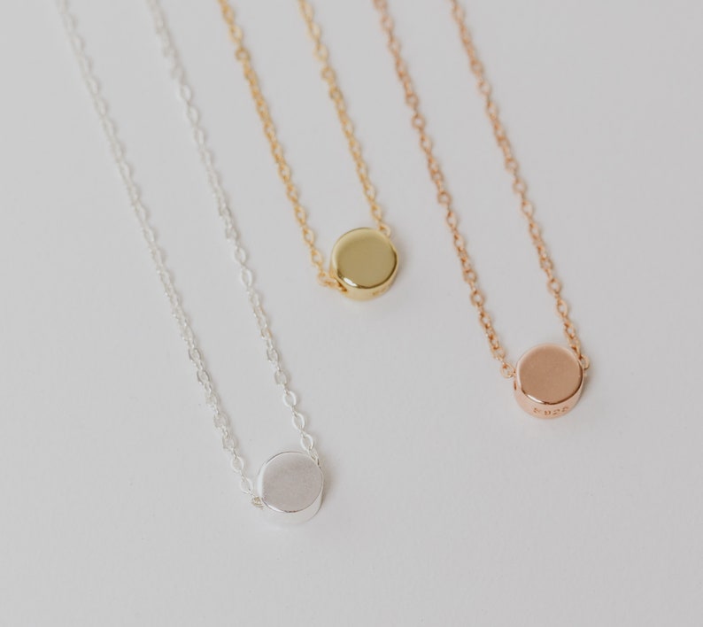 Gold Dot Necklace, Tiny Disc Necklace, Delicate Flat Circle Necklace , Thin Gold Chain, Every Day Necklace, Minimal Small Gift for Her AD008 image 3