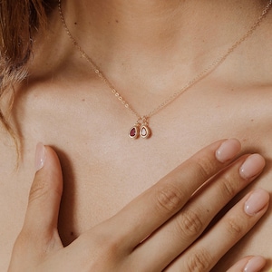 Dainty Birthstone Necklace: 14K Gold Filled Chain, Mother's Gift