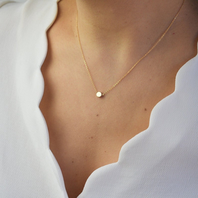 Gold Dot Necklace, Tiny Disc Necklace, Delicate Flat Circle Necklace , Thin Gold Chain, Every Day Necklace, Minimal Small Gift for Her AD008 image 1
