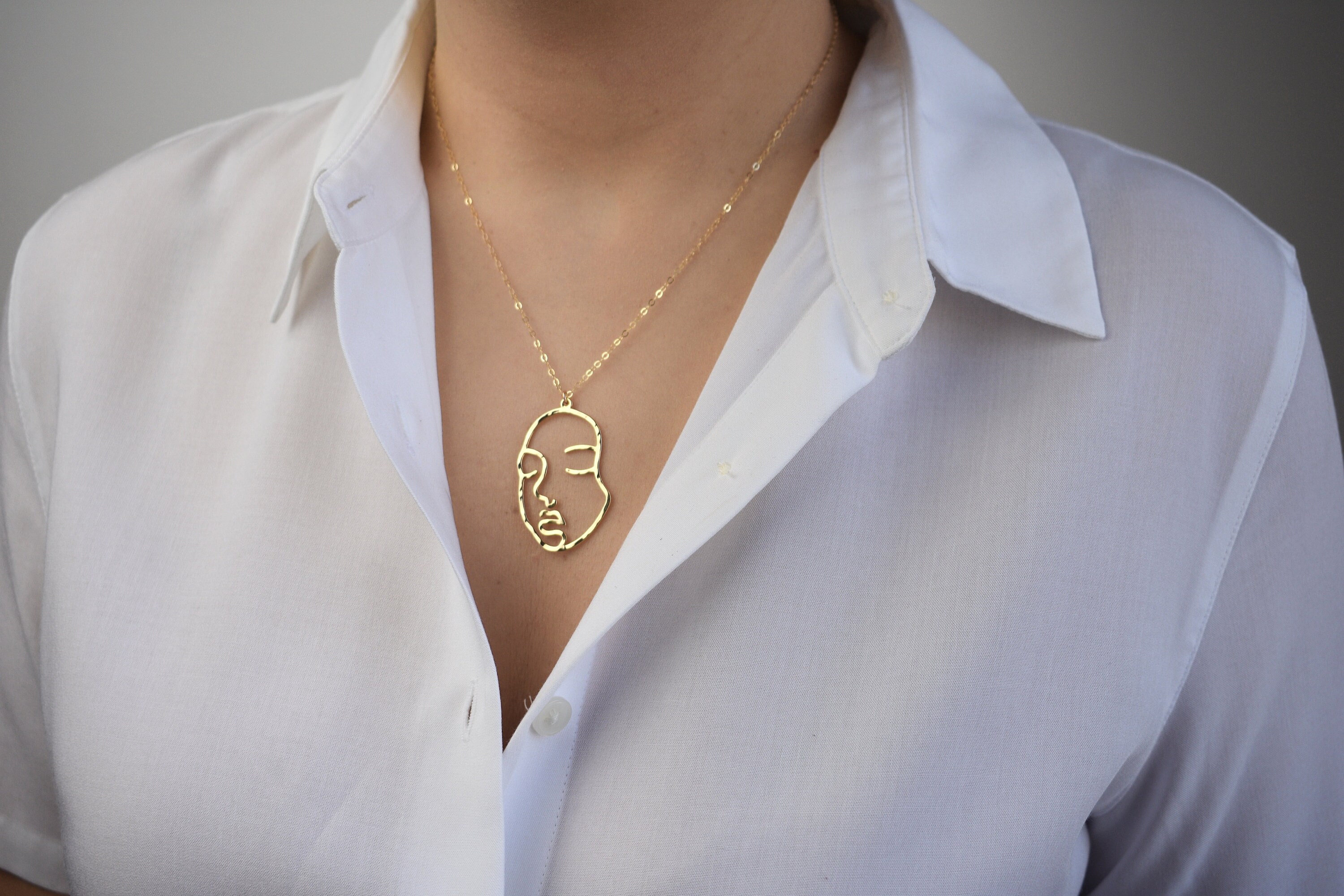 Abstract Face Necklace Woman Face Necklace Boho Gold | Etsy