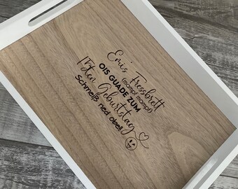 Holz Tablett personalisiert Geschenk Taufe Geburtstag Hochzeit Jubiläum mit Gravur