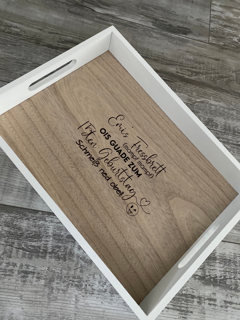 Holz Tablett personalisiert Geschenk Taufe Geburtstag Hochzeit Jubiläum mit Gravur Bild 1