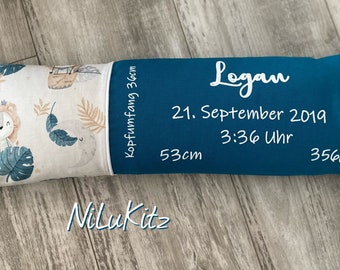 Geburtskissen Gewicht Größe Kissen Geschenk Geburt Taufe „Logan“ Originalgewicht Echtmaß