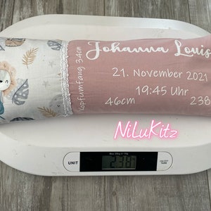 Birth pillow weight size pillow gift birth baptism real size original weight personalized lion boho image 7