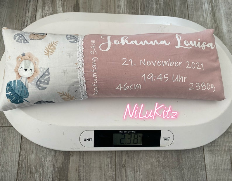Birth pillow weight size pillow gift birth baptism real size original weight personalized lion boho image 7