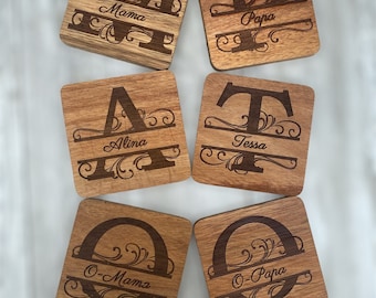 Untersetzer Holz Holz personalisiert Geschenk Geburtstag Hochzeit Umzug Jubiläum Tischkarte Name mit Gravur