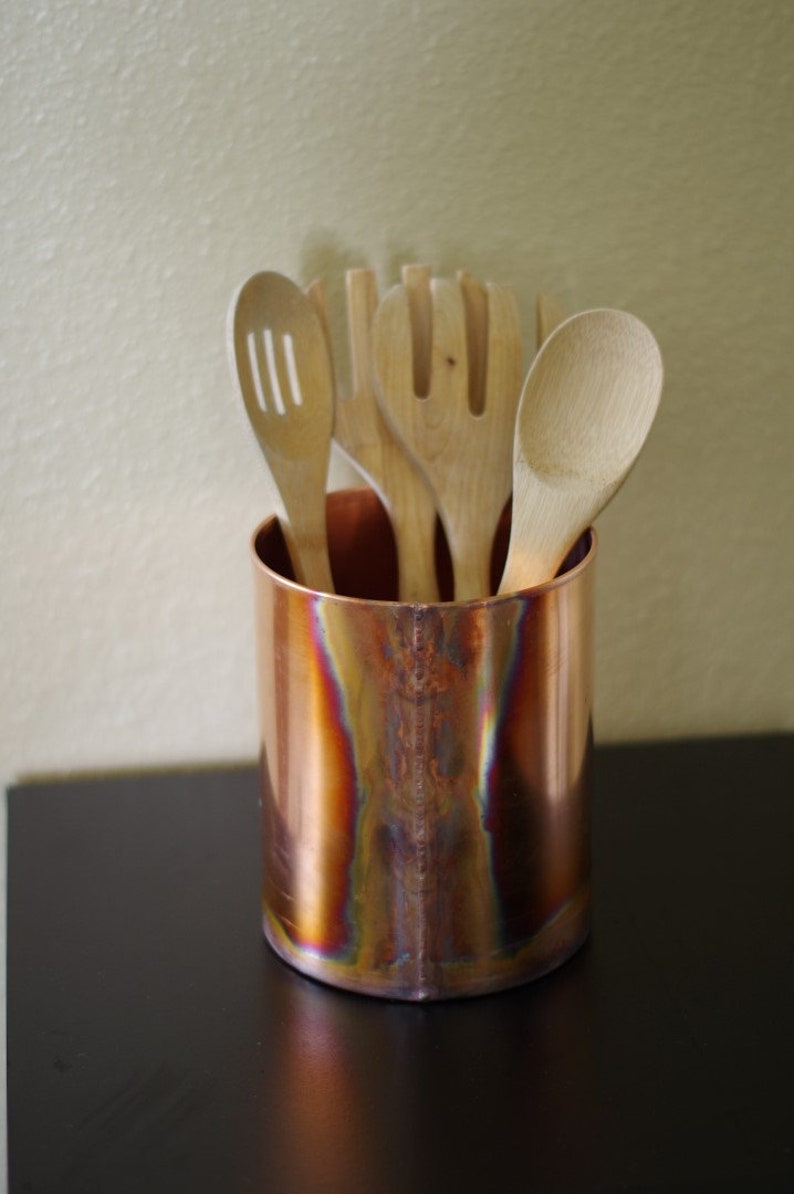Raw Welded Copper Kitchen Utensil Crock Etsy