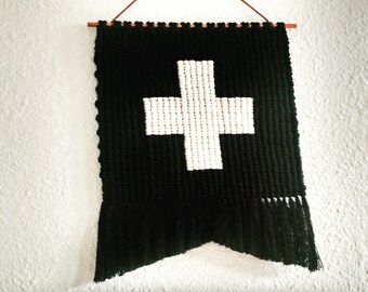 Modern Macrame Wall Hanging, Handmade Art, Cross Design, Modern Design, Macrame With Copper, Fiber Art, Home Decor, Celebration