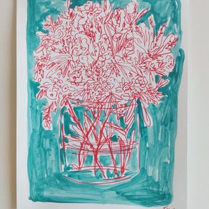 Origineel bloemenillustratieschilderij: botanische acrylmuurkunst