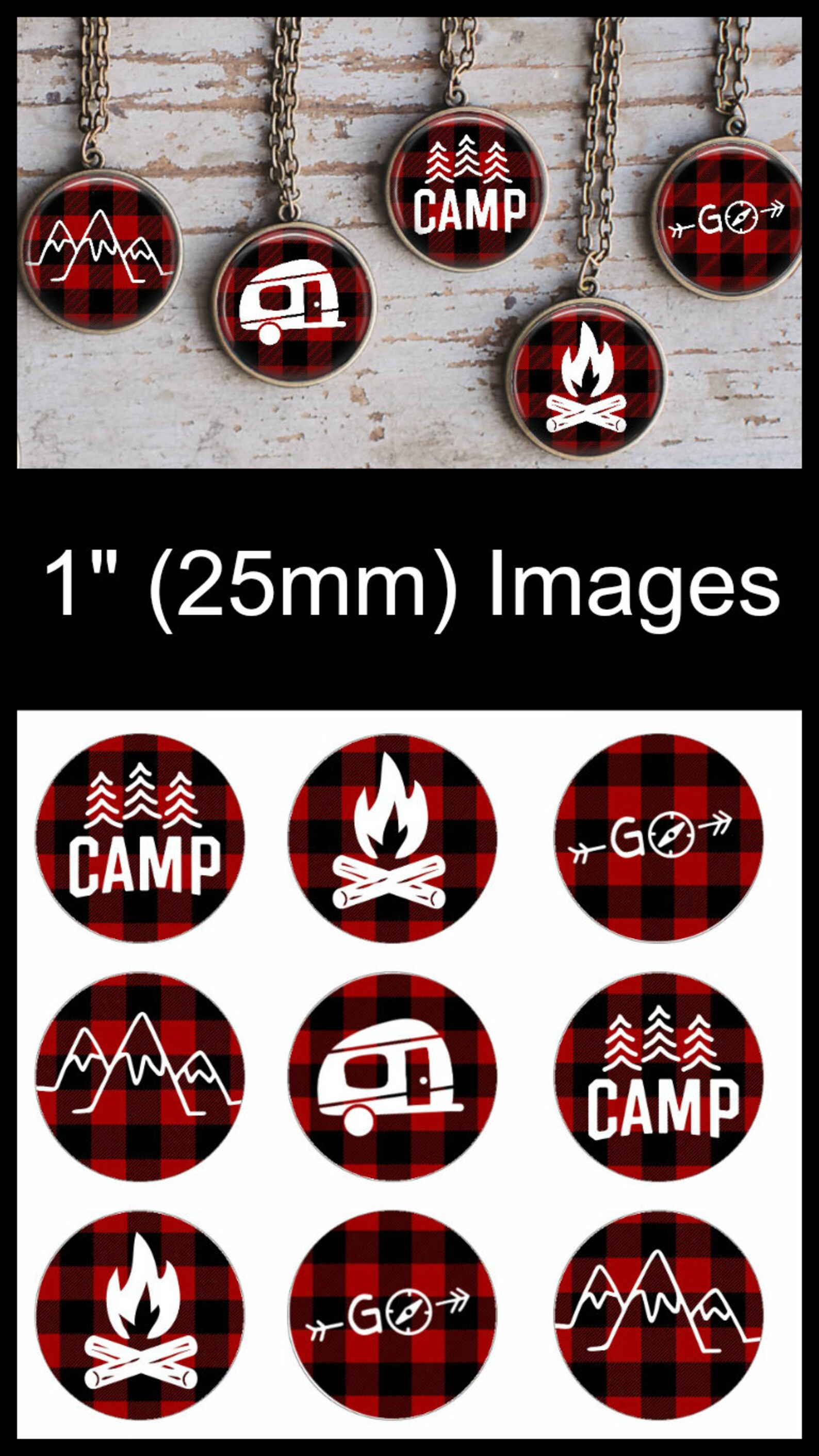 Camping Bottle Cap Images With a Buffalo Plaid Theme - Etsy
