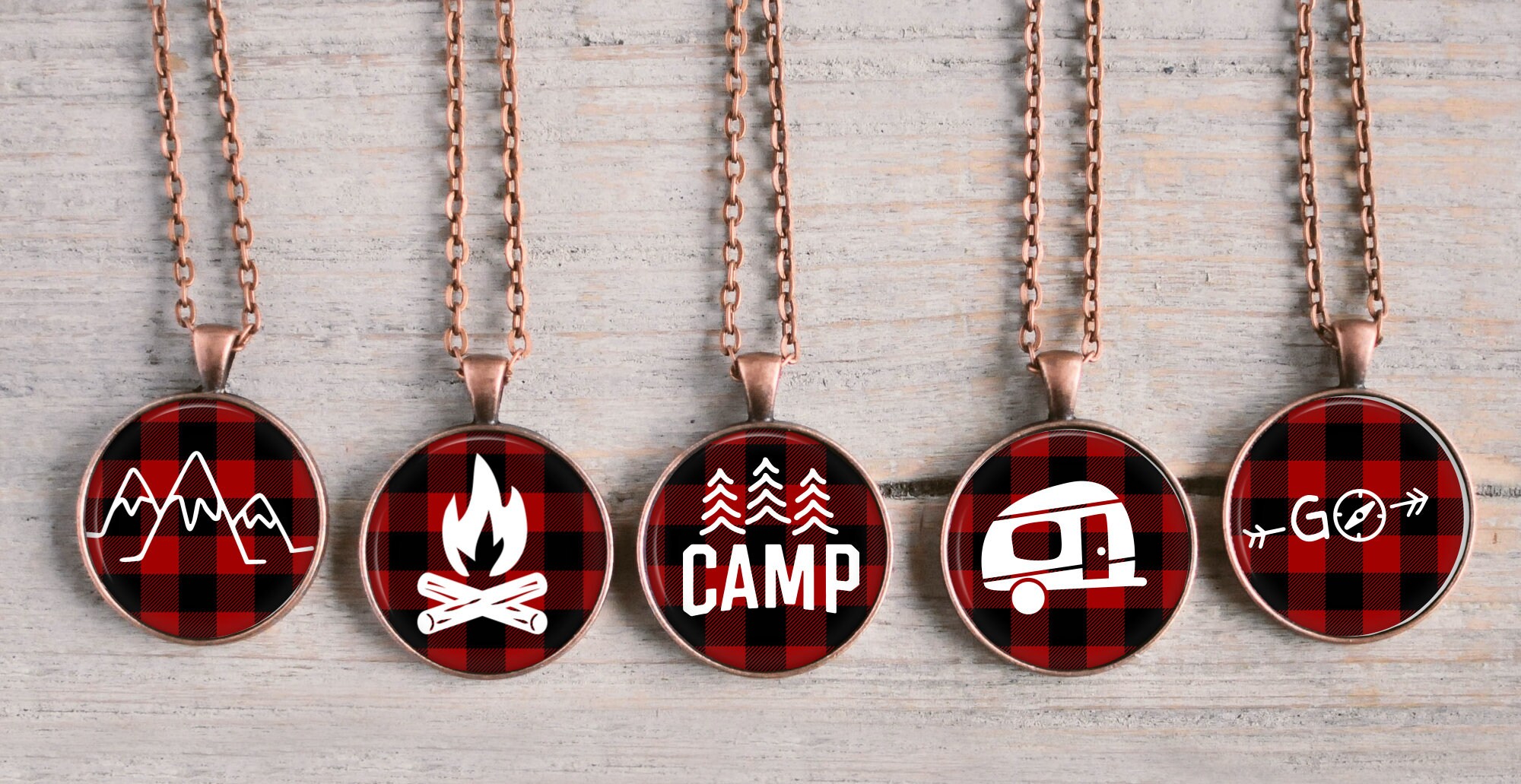Camping Bottle Cap Images with a Buffalo Plaid theme | Etsy