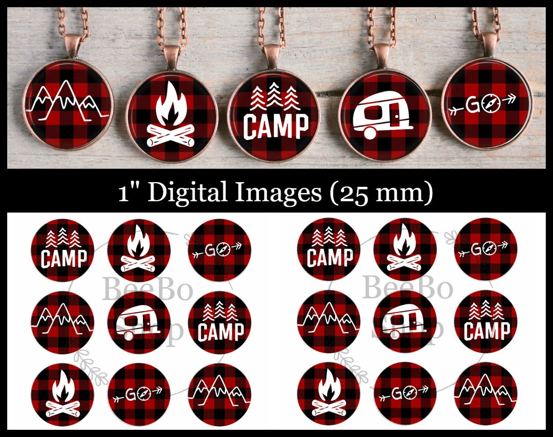 Camping Bottle Cap Images With a Buffalo Plaid Theme - Etsy