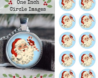 Vintage Retro Santa Christmas Bottle Cap images.  These 1 inch circles measure 1 inch (25 mm) for crafting!