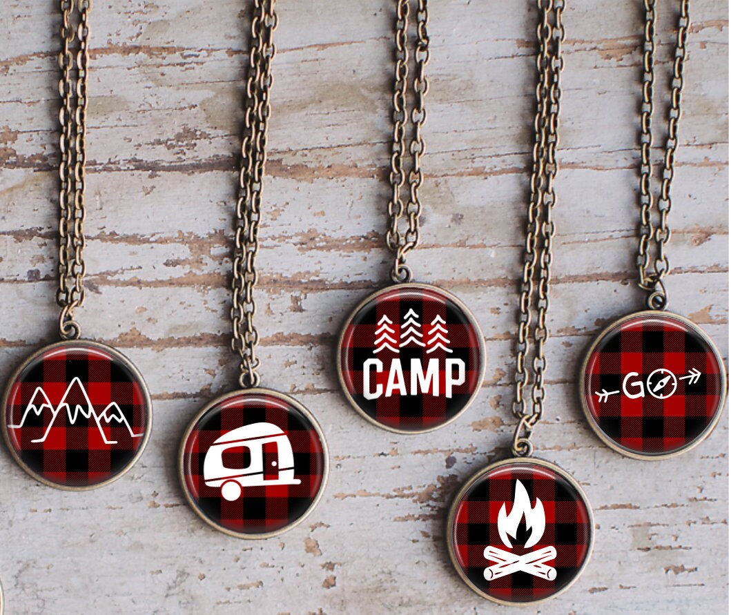 Camping Bottle Cap Images With a Buffalo Plaid Theme - Etsy