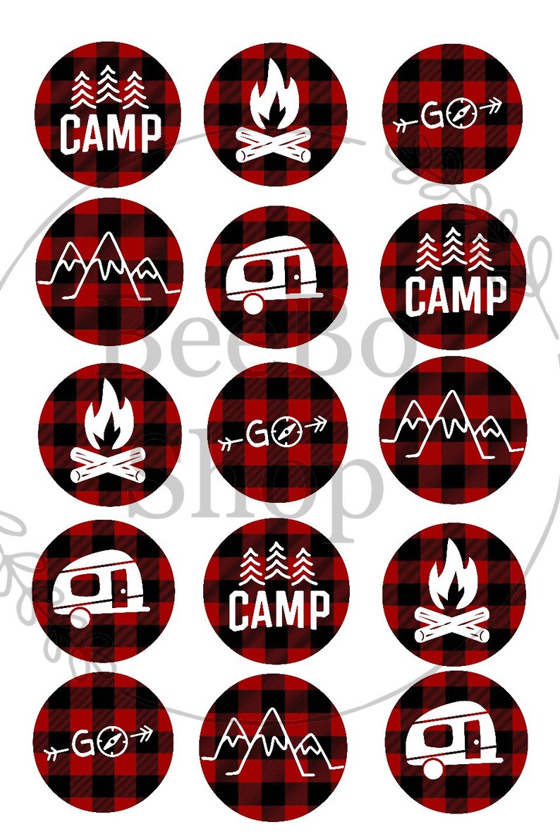 Camping Bottle Cap Images With a Buffalo Plaid Theme - Etsy