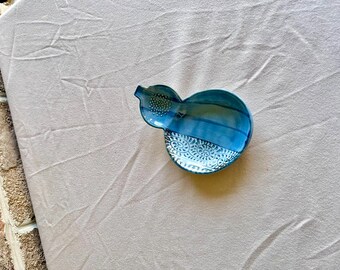 Vintage Blue Ceramic Grater Dish, Textured Herb Plate, Cottage Kitchen Prep Tool
