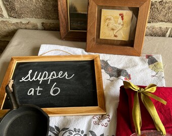 Vintage Farmhouse Kitchen Bundle | Rooster Art, Cast Iron Skillet, Rustic Decor