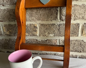 Vintage Wooden Heart Shelf | Rustic Cottage Kitchen Mug Rack