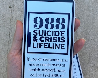 988 Suicide & Crisis Lifeline cellphone magnet, car decal, counselor, therapist, LCSW, LMFT, teacher, mental health magnet, gift for her