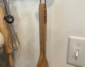 Hand Carved Wooden Gumbo Spoon | Rustic Farmhouse Folk Art Utensil