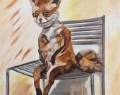 Bad Taxidermy Fox – Original Framed Oil on Canvas – 12in x 12in x 1 3/8in – Animal Painting Wildlife Wall Decor – Fox