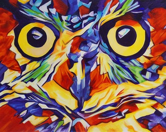 Pop Art Owl Face Abstract Prints - Museum Quality Fine Art Giclée Prints