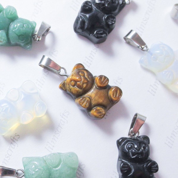 New Stones 20mm Natural Crystal Cute Animal Pendant Semi-Precious Gemstone Charms Rose Quartz Jewelry Making Supplies Wholesale Cat Dog Bear