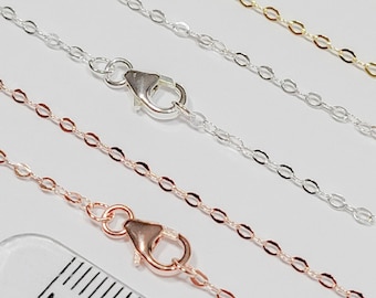 NEW Sizes 16 18 20" Solid 925 Sterling Silver 18k Yellow Rose Gold 1.6x2.1mm Delicate Flat Cable Necklace Chain Lobster Clasp Jewelry Making