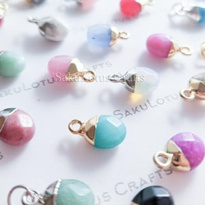 NEW STONES 10mm Tiny Natural Crystal Faceted Oval Drop Pendant Gold Silver Plated Petite Nugget Charms Semi-Precious Gemstones Quartz Diy