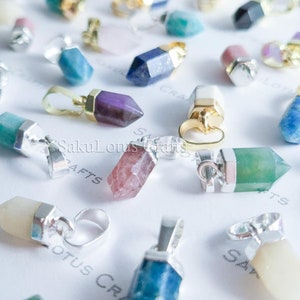 NEW STONES! Small Natural Crystal Point Pendant Gold Rose Silver Plated Petite Stone Charm Semi-Precious Gemstones Craft Jewelry Making diy