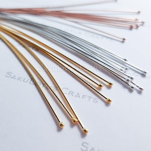 3 Farbe 3 &quot;Zoll 925 Sterling Silber 20ga Kugel Kopfstifte 18K Rose Gold Vermeil 0,80 mm 80 mm 1,6 mm lange Headpins Schmuckherstellung Lieferungen