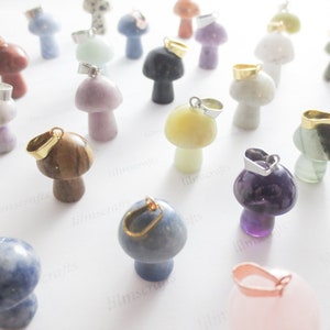 MORE! 20mm Natural Crystal Mushroom Pendant Semi-Precious Gemstone Charms Quartz Silver Rose Gold Jewelry Making Supplies Wholesale Diy