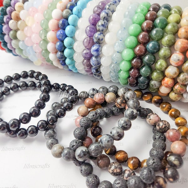 NEW 6mm 8mm Natural Crystal Stone Stretchy Bracelet Round Polished Gemstone Beads Jewelry Making Supplies Wholesale Diy Craft Quartz Jade