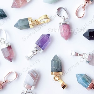 NEW STONESUPGRADED Small Natural Crystal Point Pendant Gold Rose Silver Plated Petite Stone Charm Semi-Precious Gemstones Quartz Diy image 1