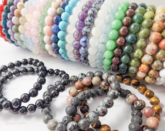 NEW 6mm 8mm Natural Crystal Stone Stretchy Bracelet Round Polished Gemstone Beads Jewelry Making Supplies Wholesale Diy Craft Quartz Jade