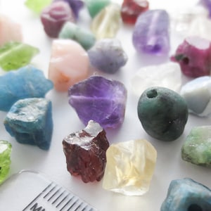 NEW SIZE BUNDLES 8-14mm Natural Gemstone Raw Nugget Crystal Beads 1.5-2mm Drill Hole Irregular Free Form Birthstone Emerald Diamond Ruby