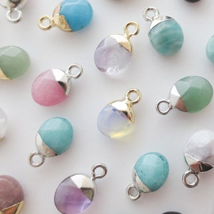 NEW BUNDLES 10mm Tiny Natural Crystal Faceted Oval Pendant Gold Silver Plated Petite Nugget Charms Semi-Precious Gemstones Quartz Agate DIY