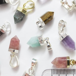 NEW STONESUPGRADED Small Natural Crystal Point Pendant Gold Rose Silver Plated Petite Stone Charm Semi-Precious Gemstones Quartz Diy image 6