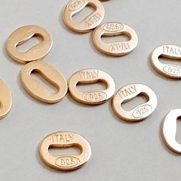 NEW' 18K ROSE Gold Solid 925 Sterling Silver Vermeil Oval Hallmark Stamped Tags Connectors Findings Components Jewelry Wholesale Italy SALE