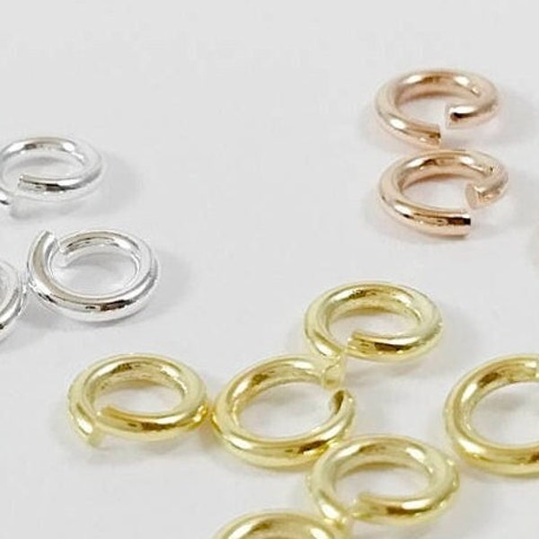 3 Sizes 4.5mm 5mm 5.5mm 20ga 0.8mm Solid 925 Sterling Silver 18k YELLOW ROSE Gold Vermeil Round Open Jump Rings Wholesale Jewelry Supplies