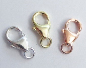 NEW 2 Size 8mm 11mm Solid 925 Sterling Silver 18k YELLOW Gold ROSE Gold Vermeil Trigger Lobster Clasp Claw Closure Open Jump Ring Connector