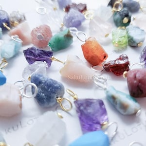 6-14mm Small Natural Raw Nugget Crystal Gemstone Wire Wrapped Pendant 925 Sterling Silver 18k Rose Gold Vermeil Jewelry Making Charm Diy