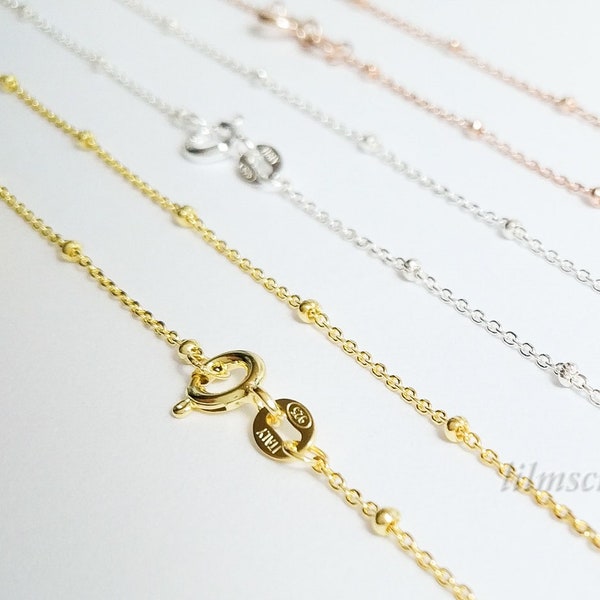 BACK' Solid 925 Sterling Silver 18k YELLOW Gold ROSE Gold Vermeil Satellite Necklace Bead Chain Clasp Bulk Jewelry Making Supplies Diy Craft