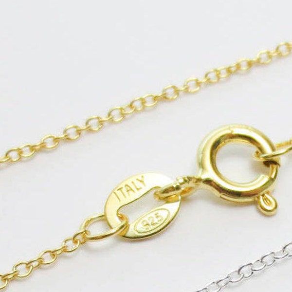 14 16 18 20 22 24" Inch' 18k YELLOW Gold Solid 925 Sterling Silver 1x1.5mm Cable Delicate Sterling Silver Necklace Spring Clasp Wholesale